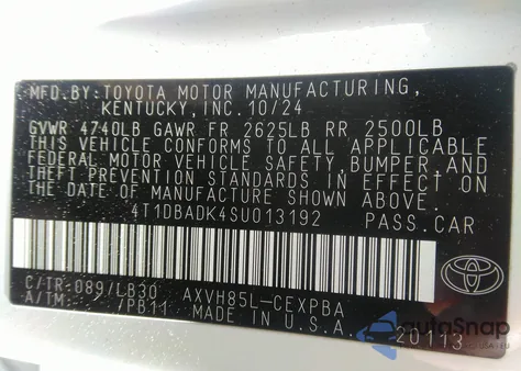 2025 Toyota Camry Xse from USA, damaged, VIN 4T1DBADK4SU013192